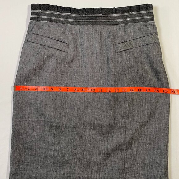 Nanette Lepore Linen Blend Pencil Skirt Gray Knee Length Ruffle Waist Size 8 - Picture 11 of 16